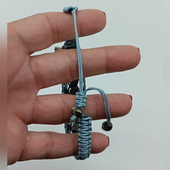 ROSE GONZALES Blue Wide Macreme String Bracelet w/Black Crystals & Silver Discs - Picture 4 of 7